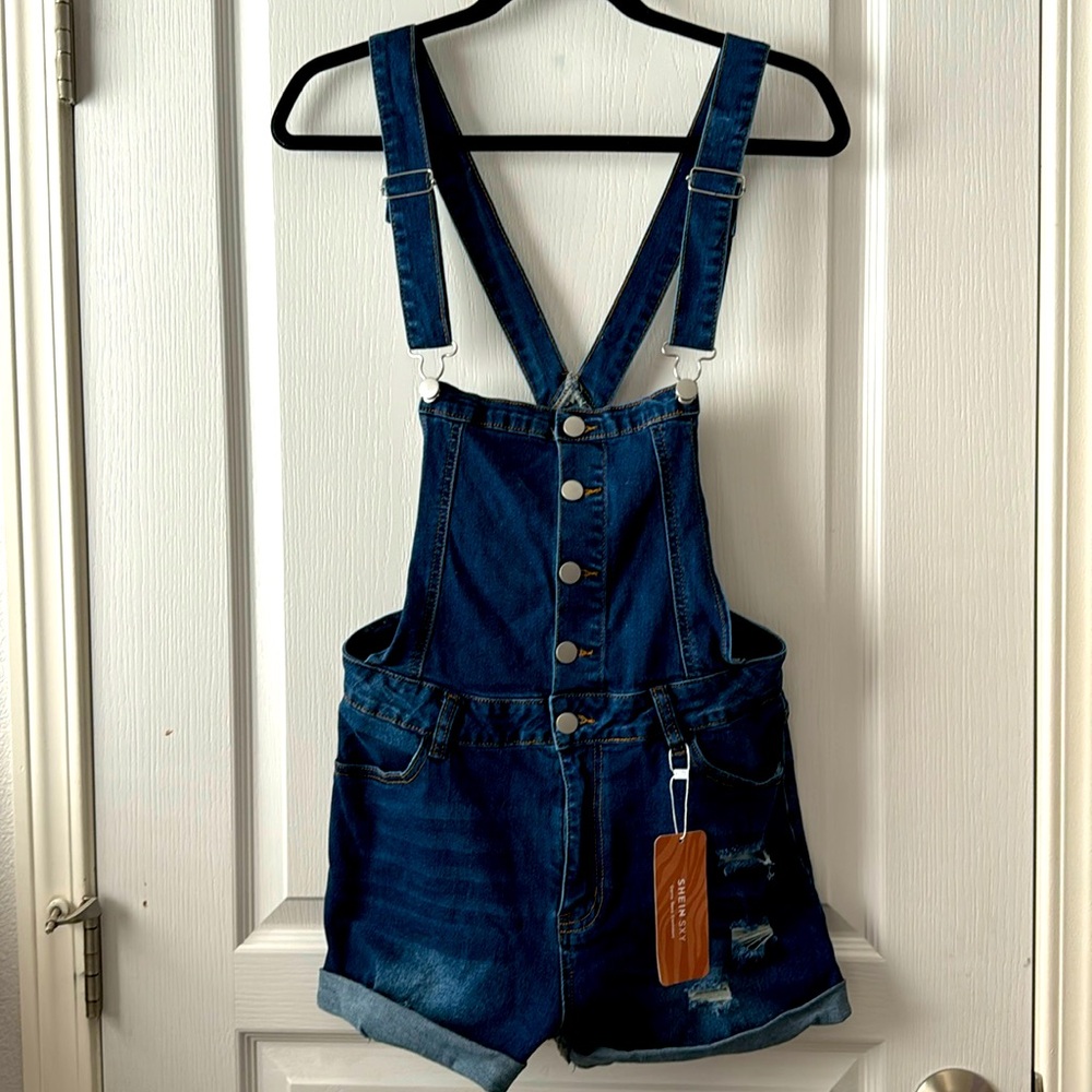 New w/ Tags SHEIN SXY Overall Bib Shorts- Stretch Denim- Size L